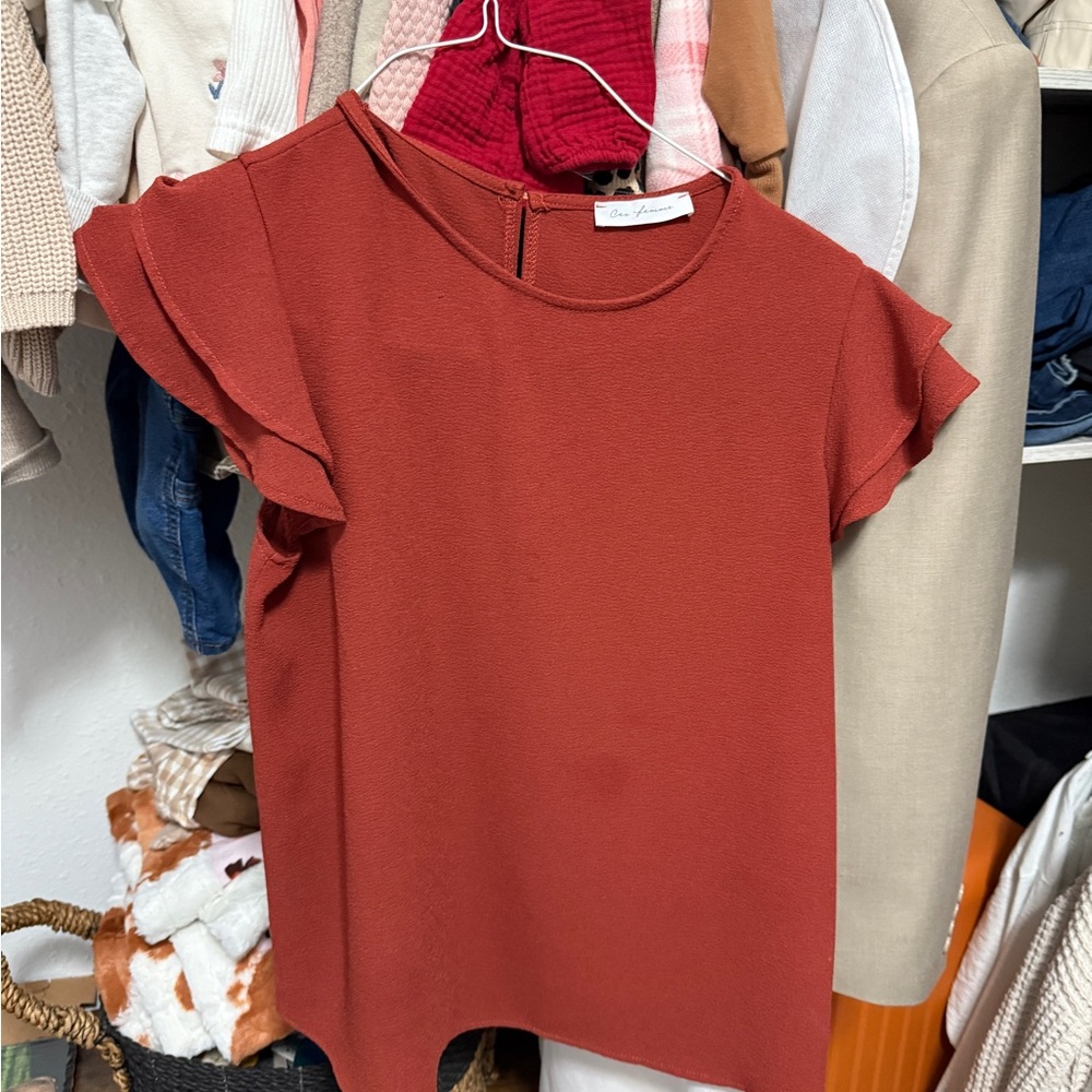 Rust Ruffle Sleeve Top